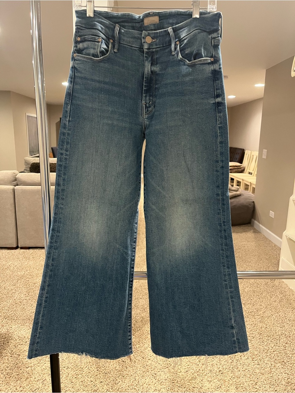 Mother Wide Leg Blue Denim Jeans The Roller Fray